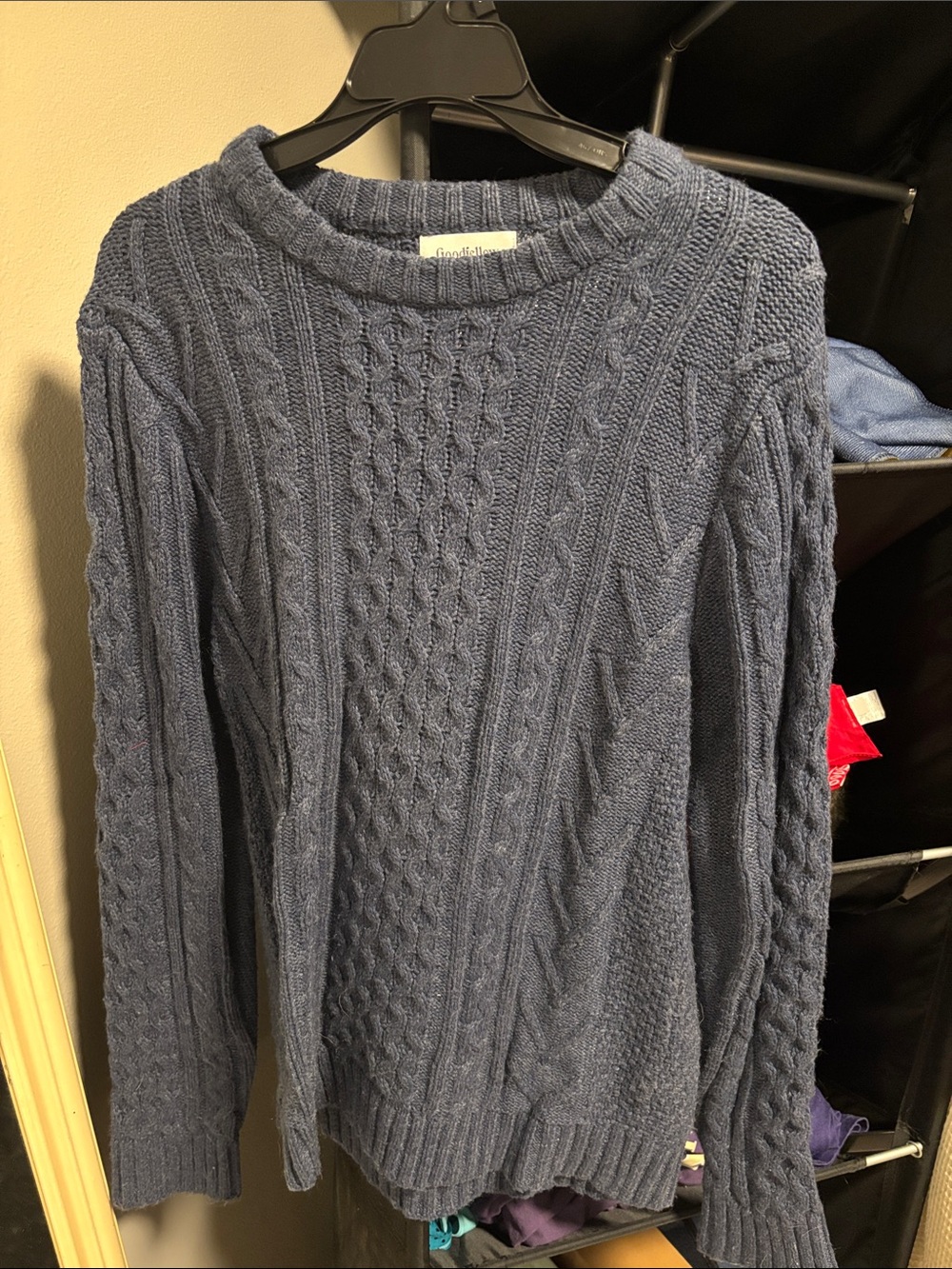 Goodfellow & Co Men's Cable Knit Crewneck Sweater - Blue